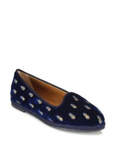 Shop Aquazzura Ananas Pineapple Velvet Smoking Loafers In Ruby Red