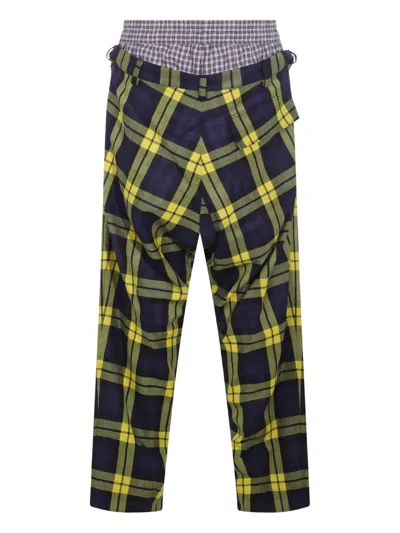 Vivienne Westwood Checkered Trousers Drawstring Button Detail In Yellow