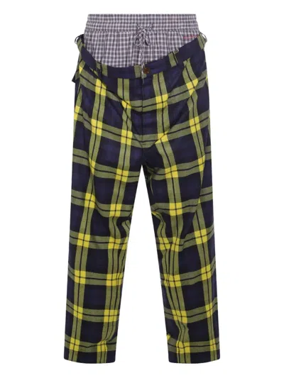 Vivienne Westwood Checkered Trousers Drawstring Button Detail In Yellow