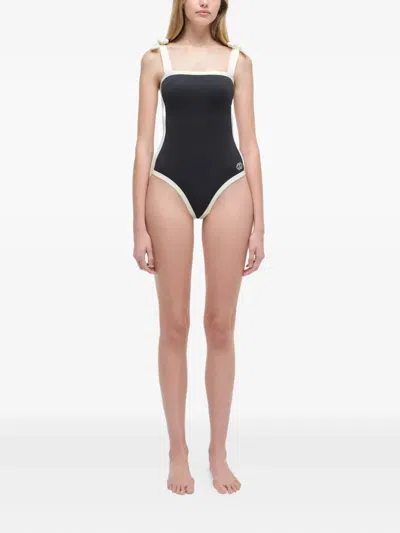 Simkhai Colour-blocked Tie-strap Swimsuit In Black