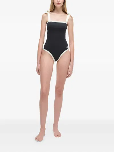 Simkhai Colour-blocked Tie-strap Swimsuit In Black