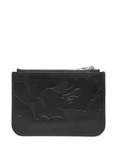 A Bathing Ape Solid Camo Leather Wallet In Black