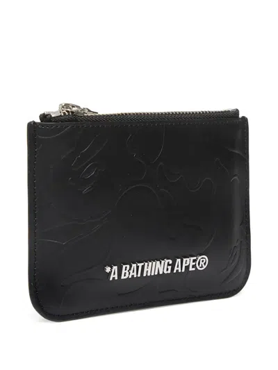A Bathing Ape Solid Camo Leather Wallet In Black