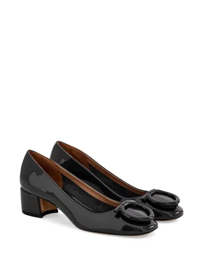 Ferragamo Mara Patent Gancini Block-heel Pumps In Black