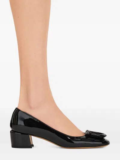 Ferragamo Mara Patent Gancini Block-heel Pumps In Black