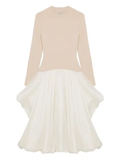Simkhai Knit-top Balloon-skirt Midi Dress In Neutral