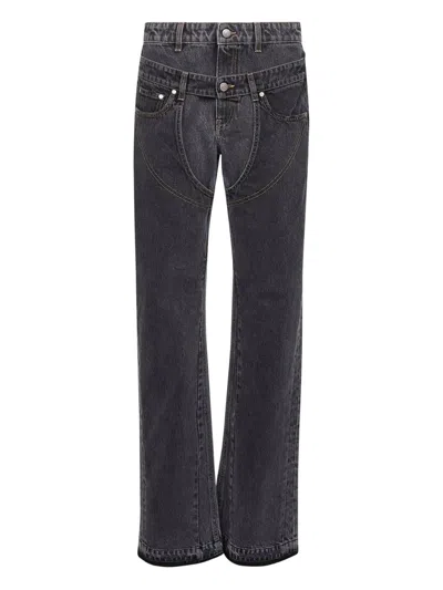 Stella Mccartney Two-tone Double-waistband Jeans In Black