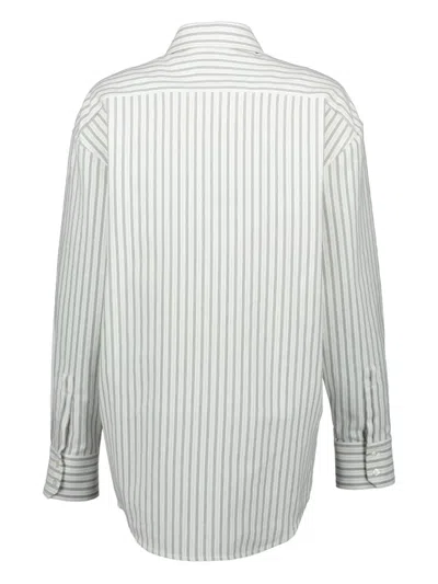 Saint Laurent Striped Cotton Shirt Curved Hem In Gray