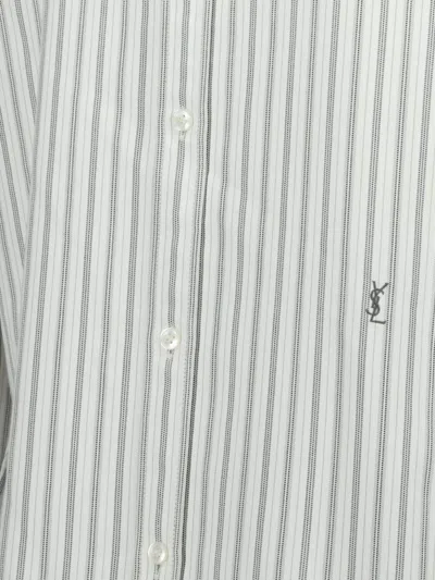 Saint Laurent Striped Cotton Shirt Curved Hem In Gray
