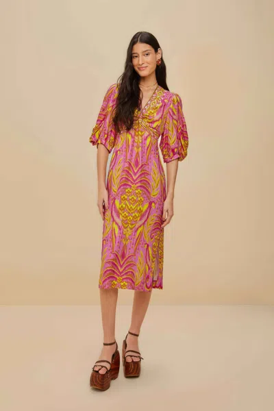 Farm Rio Active Pineapple Tapestry Pink Midi Dress