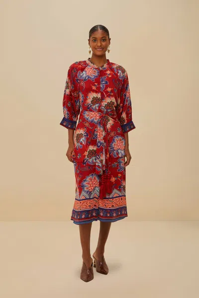 Farm Rio Active Luang Red Scarves Blue Maxi Dress