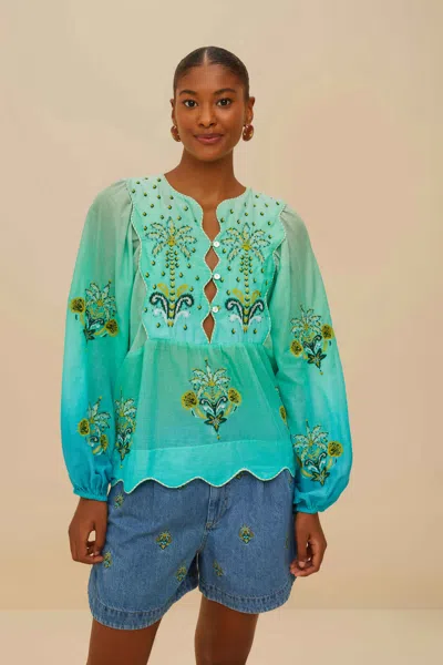Farm Rio Active Embroidery Palmtree Denim Short