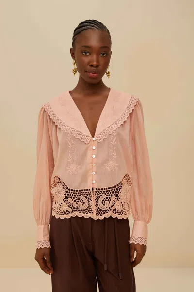 Farm Rio Active Pink Lacy Long Sleeve Blouse