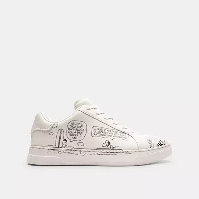 Coach X Peanuts High Line Sneaker With Newspaper Print In White