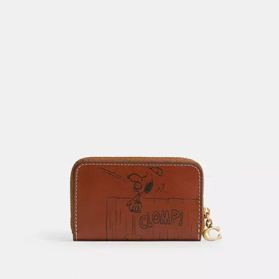 Coach X Peanuts Small Zip Around Card Case With Newspaper Print