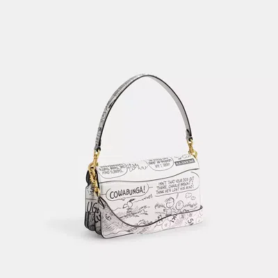 Coach X Peanuts Tabby Shoulder Bag 26 With Newspaper Print