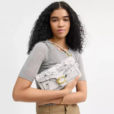 Coach X Peanuts Tabby Shoulder Bag 26 With Newspaper Print