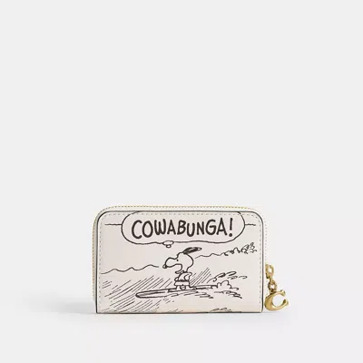 Coach X Peanuts Small Zip Around Card Case With Newspaper Print