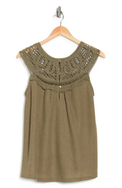 Forgotten Grace Crochet Sleeveless Blouse In Brown