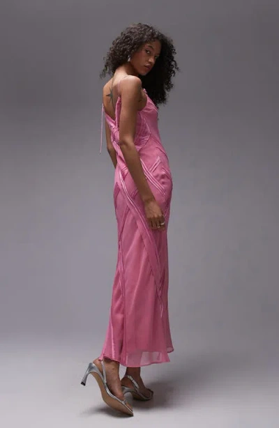 Topshop Premium Raw Seam Detail Midi Slip Dress In Sweet Pink