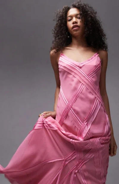 Topshop Premium Raw Seam Detail Midi Slip Dress In Sweet Pink
