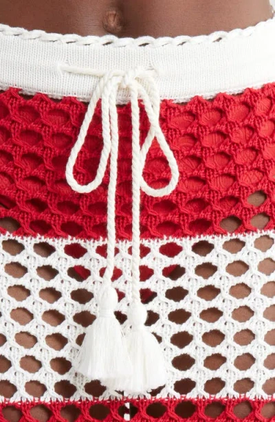 Farm Rio Red Stripes Crochet Cotton Cover-up Maxi Skirt