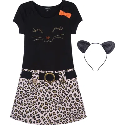 Zunie Kids' Marsha Cat Dress With Headband In Black