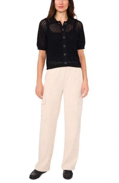 Halogen ® Openwork Short Sleeve Cardigan In Black