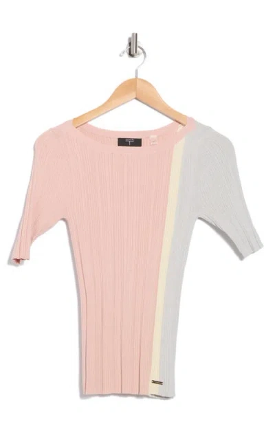 T Tahari Colorblock Elbow Sleeve Ribbed Sweater