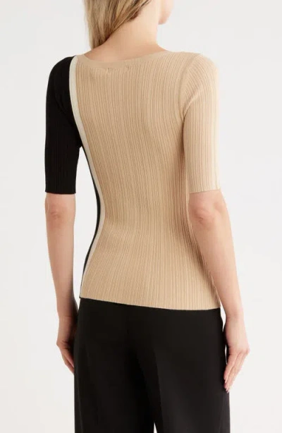 T Tahari Colorblock Elbow Sleeve Ribbed Sweater