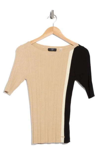 T Tahari Colorblock Elbow Sleeve Ribbed Sweater