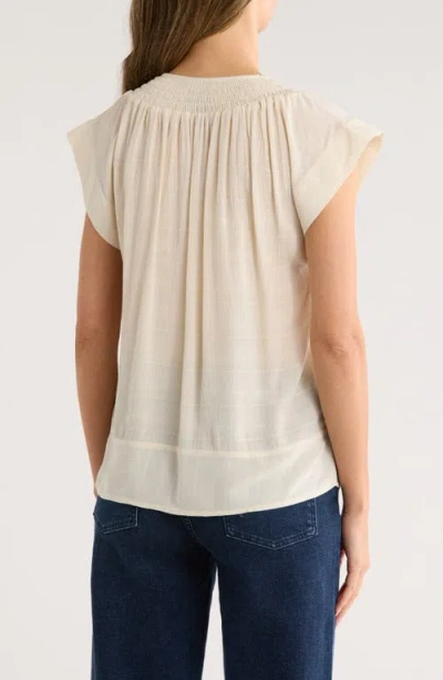 Bobeau Embroidered Flutter Sleeve Top In Neutral
