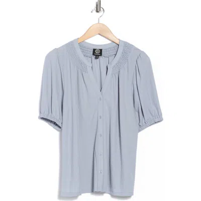 Bobeau Short Sleeve Piqué Knit Button-up Shirt In Blue