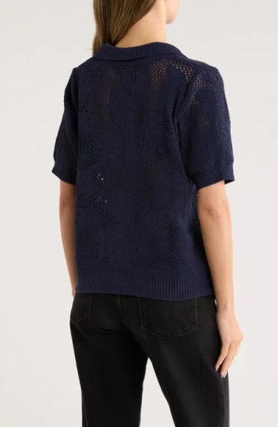 Bobeau Floral Short Sleeve Cardigan In Blue
