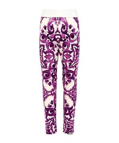 Dolce & Gabbana Maiolica-print Leggings In Purple