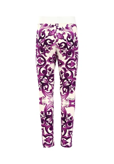 Dolce & Gabbana Maiolica-print Leggings In Purple