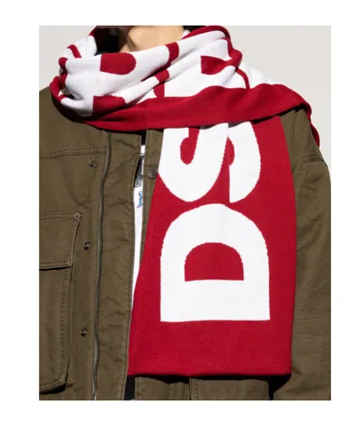 Dsquared2 Logo Intarsia Scarf In Red