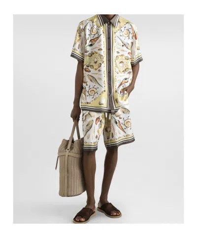 Dolce & Gabbana Silk Shell Print Shorts In Neutral