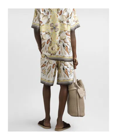Dolce & Gabbana Silk Shell Print Shorts In Neutral