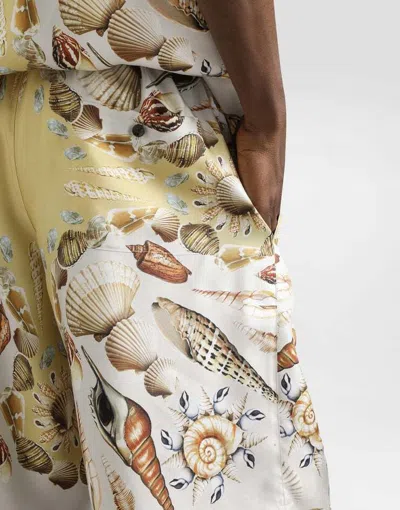 Dolce & Gabbana Silk Shell Print Shorts In Neutral