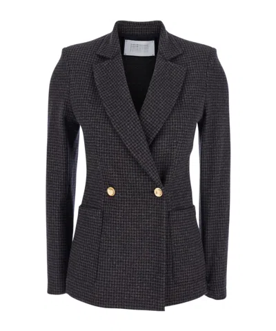 Harris Wharf London Houndstooth Double-breasted Blazer In Gray