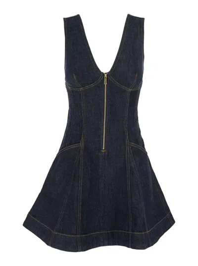 Self-portrait Navy Blue Dress With Bustier Neckline And Zip Detail