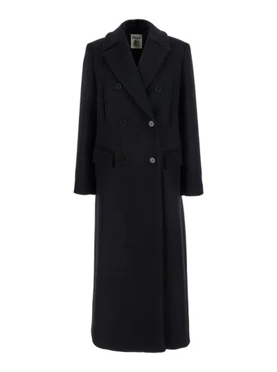 Semicouture Double-breasted Wool Coat In Black