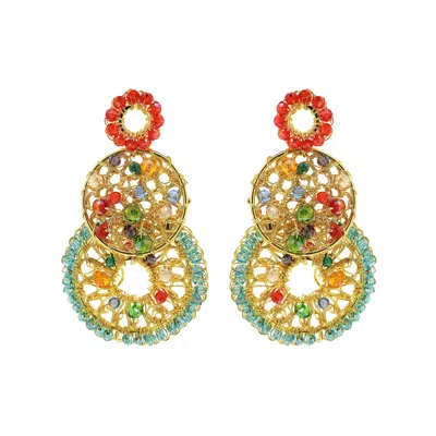 Lavish By Tricia Milaneze Women's Gold / Blue Multicolor & Gold Mix Moira Trio Handmade Earrings