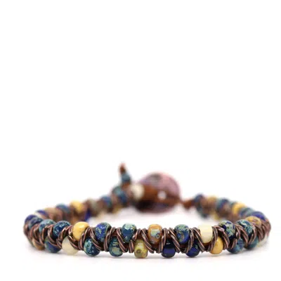 Shar Oke Men's Black / Yellow / Brown Brown, Yellow & Blue Picasso & Brown Leather Bracelet