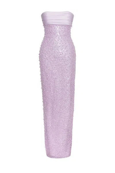 Miss Circle New York Women's Lainey Purple Satin Sequin Pearls Beaded Maxi Dress