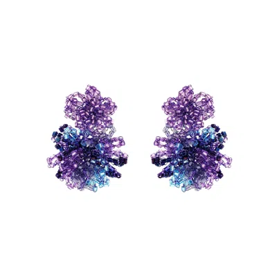 Lavish By Tricia Milaneze Women's Purple / Blue / Silver Neon Purple Mix Agnes Handmade Crochet Earrings