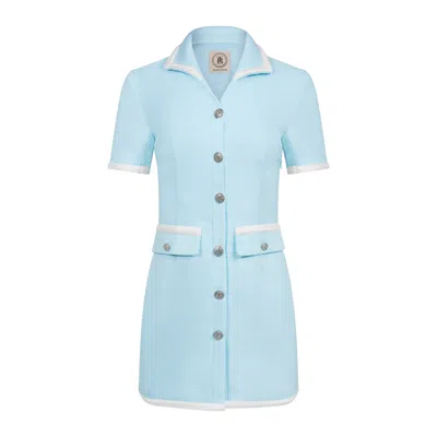 Tweedlabel Women's Colette Dress Powder Blue Tweed Mini Dress With Silver Buttons