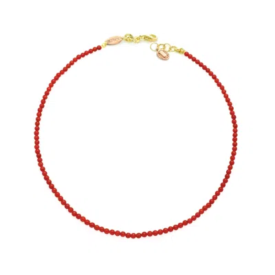 Unaloe Women's Gold / Red Sterling Silver, Gold-plated, Necklace With Natural Coral Discreet Elegance