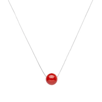 Unaloe Women's Silver / Red Marine Essence – Silver Necklace With Coral Sphere